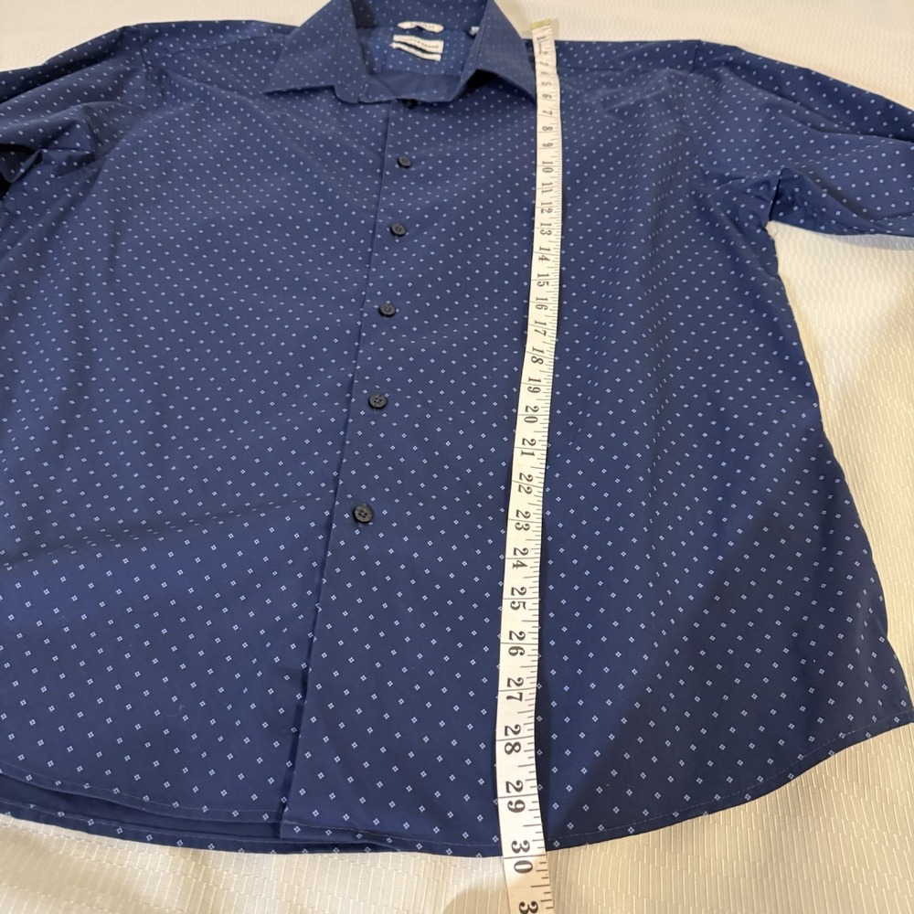 Lucky Brand Men Regular Fit Blue Geometric Stretch Dress Shirt Sz XL 17-17,5 - Picture 7 of 8